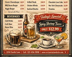 I can design a professional, well-looking menu tailored for your restaurant or café.